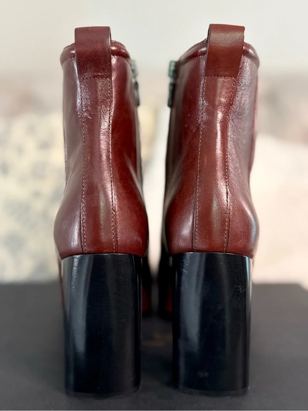 Rag & Bone Burgundy Mahogany Leather Ankle Booties - Size 37 fits 6-6.5